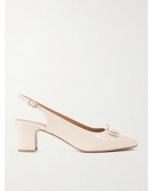 Ferragamo Vetty Bow-Embellished Patent-Leather Slingback Court Shoes - Natural