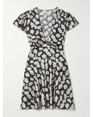 Doen Dianne Floral-Print Silk-Satin Mini Dress - Black