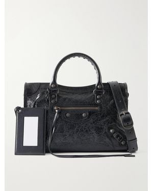 Balenciaga Le City Small Embellished Crinkled-Leather Shoulder Bag - Black