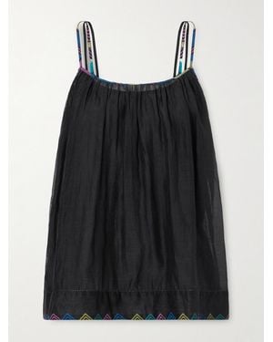 Eka Gladioli Printed Cotton And Silk-Blend Top - Black