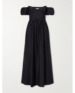 Matteau Organic Cotton-Blend Off Shoulder Midi Dress - Blue