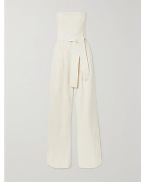 A.L.C. Elsie Strapless Belted Linen-Blend Jumpsuit - White