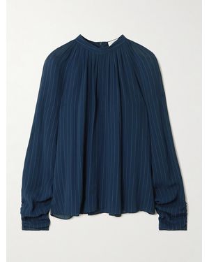 JOSEPH Garcia Pinstriped Cutout Crepe Blouse - Blue