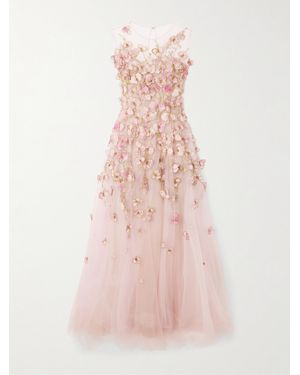 Oscar de la Renta Sleeveless Floral-Appliquéd Organza Gown - Pink