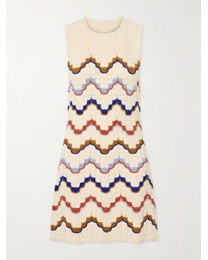 Escvdo Alma Striped Crocheted Cotton Mini Dress - Natural