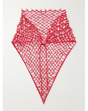 Yoshita 1967 Embellished Cotton Crochet-Knit Bandana - Pink