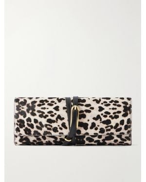 Liffner Belted Leopard-Effect Calf Hair Clutch - Black