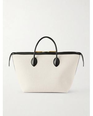 KHAITE Kasia Medium Leather-Trimmed Canvas Tote - Natural