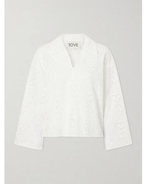 TOVE Leighton Floral-Embroidered Cotton-Blend Blouse - White
