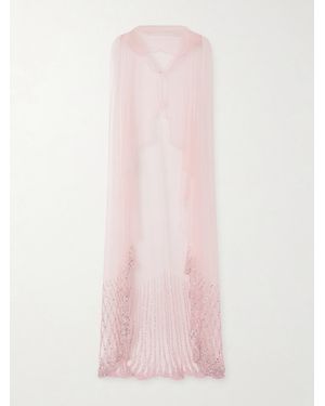 Clio Peppiatt Moonray Scalloped Embellished Tulle Cape - Pink