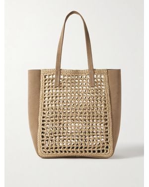 KHAITE Zoe Small Suede And Crocheted Raffia Tote - Natural