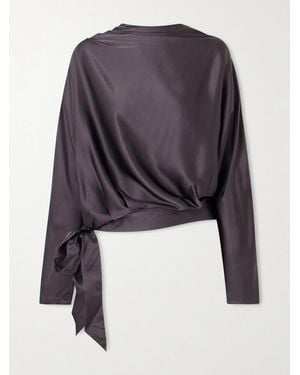 STAUD Phoebe Draped Silk-Blend Satin Blouse - Blue