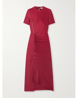 Rabanne Button-Detailed Gathered Jersey Midi Dress