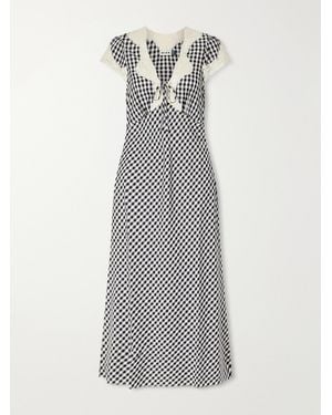 RIXO London Amari Bow-Detailed Lace-Trimmed Checked Woven Midi Dress - White
