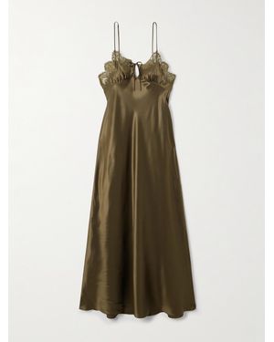 Saint Laurent Lace-Trimmed Silk-Satin Midi Dress - Green