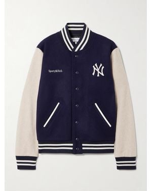 Sporty & Rich New York Yankees Champions Embroidered Wool-Felt Bomber Jacket - Blue