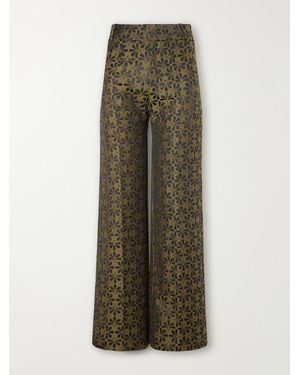 D'Estree Yoshitomo Pintucked Floral-Jacquard Wide-Leg Trousers - Green