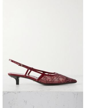 Gucci Demi Patent Leather-Trimmed Crystal-Embellished Mesh Slingback Court Shoes - Red