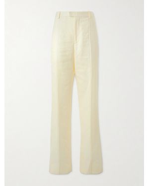 Bottega Veneta Embroidered Linen Straight-Leg Trousers - White