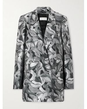 Dries Van Noten Double-Breasted Oversized Jacquard Blazer - Grey