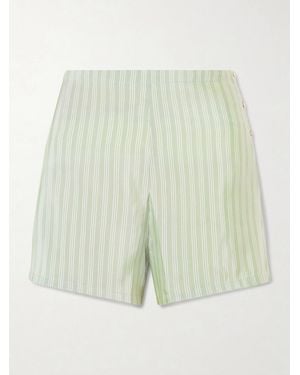 Bode Sylvan Striped Silk-Satin Shorts - Green