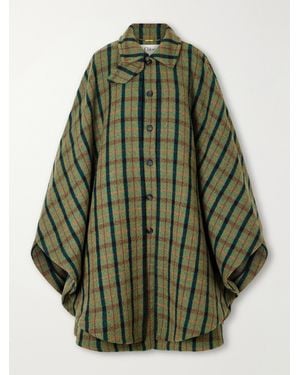 Chloé Checked Wool And Cotton-Blend Coat - Green
