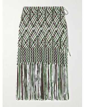 Wales Bonner Java Fringed Macramé Midi Skirt - Green