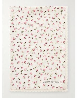 Magda Butrym Lace-Trimmed Floral-Print Silk-Twill Scarf - Natural