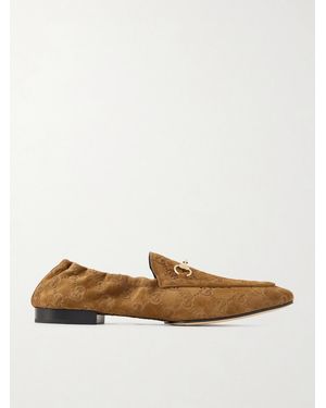 Gucci Jordaan Horsebit-Embellished Logo-Debossed Suede Loafers - Blanc