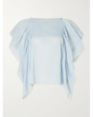 Ulla Johnson Lu Ruffled Cotton-Voile Top - Blue