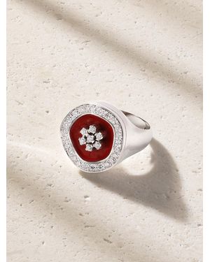 Ilaria Icardi Flower 18-Karat, Diamond And Enamel Signet Ring - Natural