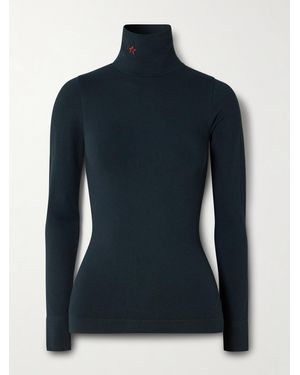 Perfect Moment Ribbed Thermal Modal-Blend Turtleneck Top - Blue