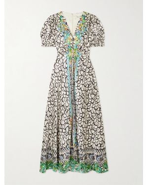 Saloni Lea Printed Silk-Satin Maxi Dress - White
