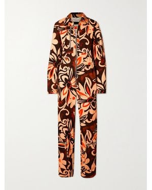 Dries Van Noten Floral-Print Cotton-Corduroy Jumpsuit - Orange