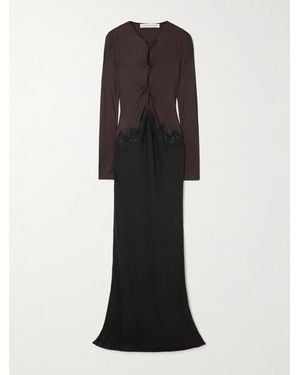 Christopher Esber Cutout Twist-Front Lace-Trimmed Ribbed-Knit And Crepe Gown - Black