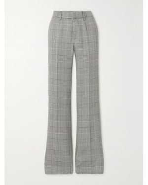 Alessandra Rich Pleated Prince Of Wales Checked Wool Straight-Leg Trousers - Grey