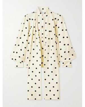 Patou Pussy-Bow Polka-Dot Silk-Twill Blouse - Natural