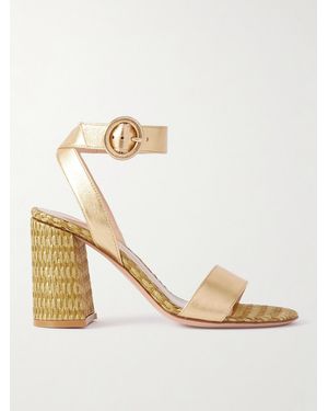Gianvito Rossi Luana 85 Leather And Raffia Sandals - Metallic