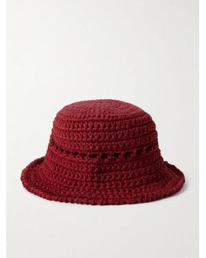 ULTRAVIOLHAT Crocheted Cotton And Raffia-Blend Bucket Hat - Red