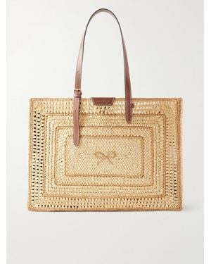 Anya Hindmarch Bow Leather-Trimmed Raffia Tote - Natural