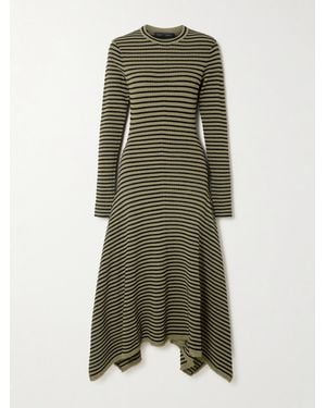 Proenza Schouler Didi Midikleid Aus Gestreiftem Strick Mit Fransen - Grün