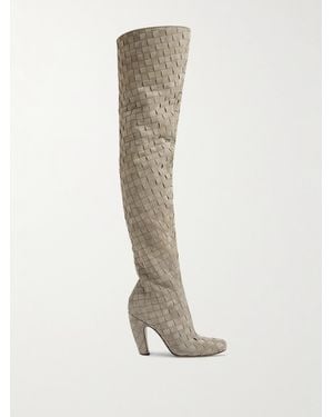 Bottega Veneta Canalazzo Intrecciato Suede Boots - White
