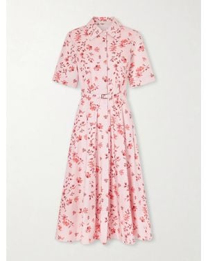 Emilia Wickstead Rubie Belted Floral-Print Organic Cotton-Poplin Midi Dress - Pink