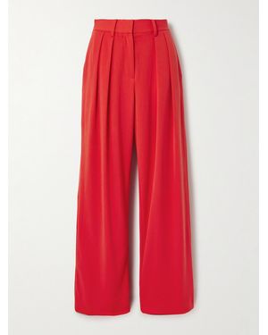 STAUD Luisa Pleated Twill Wide-Leg Trousers - Red