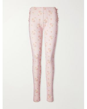 Simone Rocha Ruffled Floral-Print Pointelle-Knit Cotton-Jersey Leggings - Pink