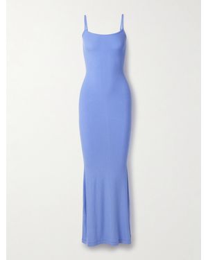 Skims Soft Lounge Long Slip Dress – Cielo – Maxikleid Aus Geripptem Stretch-Modal - Blau