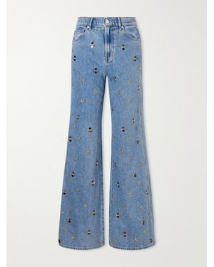 Veronica Beard Kasey Embellished Mid-Rise Wide-Leg Jeans - Blue
