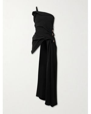 Dries Van Noten One-Shoulder Asymmetric Draped Embellished Crepe Top - Black