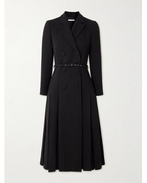 Emilia Wickstead Chaney Belted Pleated Double-Breasted Wool-Crepe Midi Dress - Black
