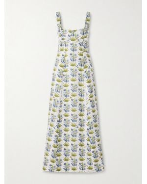 Emporio Sirenuse Azzurra Midikleid Aus Einer Leinen-Baumwollmischung Mit Blumenprint Und Rücken-Cut-Out - Weiß